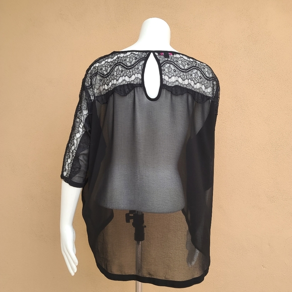 THERAPY Sheer Black Lace Blouse 10 M Top 3/4 Sleeve Tulip Hem Indie Goth Punk - Picture 4 of 13
